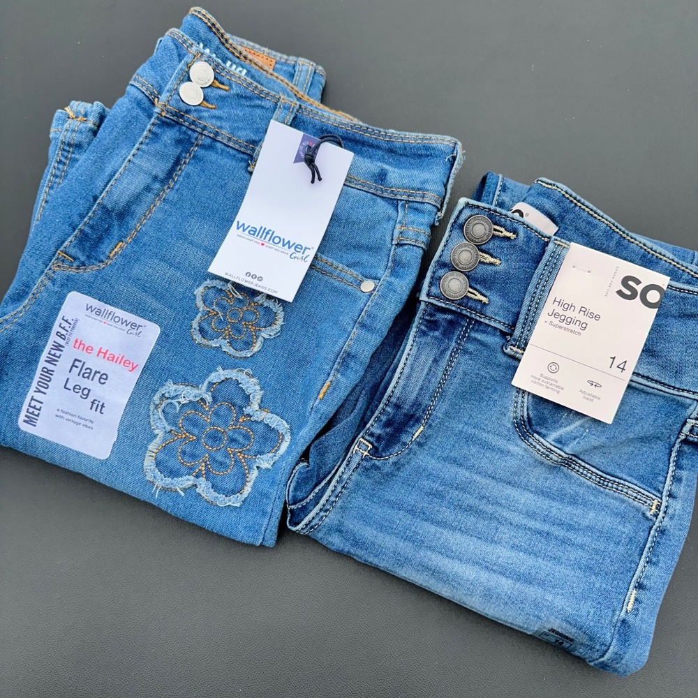 WallFlower & SO Jeans Bundle Girls 14 Blue Flare & High Rise Jegging New Tags
